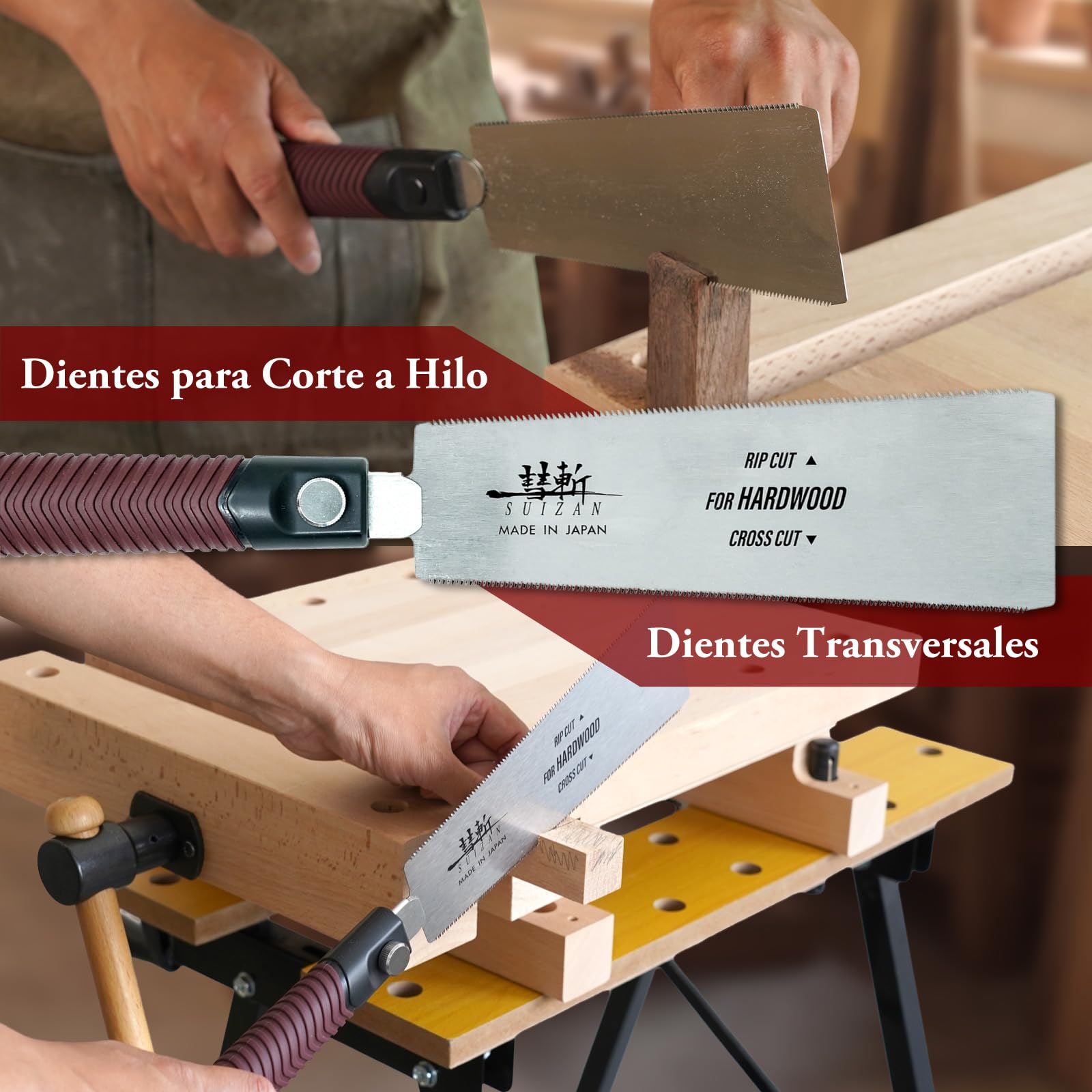 SUIZAN Ryoba Serrucho Japonés de Doble Filo 210mm para Madera Dura - Sierra de Tracción Profesional a Mano y Herramientas de Carpintería