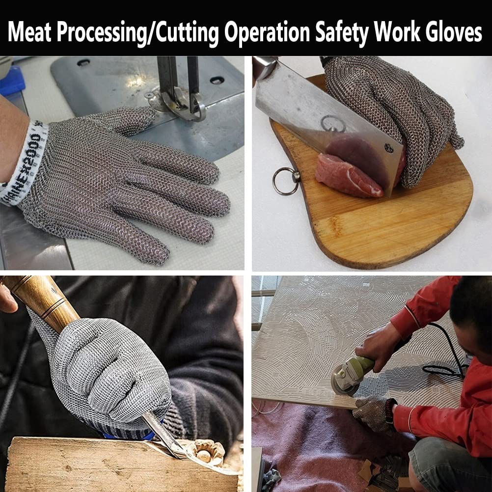 Cut Resistant Gloves Rękawice odporne na przecięcie Rękawice łańcuchowe ze stali nierdzewnej, rękawice robocze szefa kuchni rzeźnika krawca stolarza (Size : XS/A pack of one)