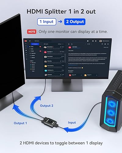 Miniatura 3 de GANA - Conmutador HDMI aluminio bidireccional, con capacidad de 4K a 60 hercios y salida divisora de 2 en 1, hub HDMI 3D apto para Xbox, PS543,