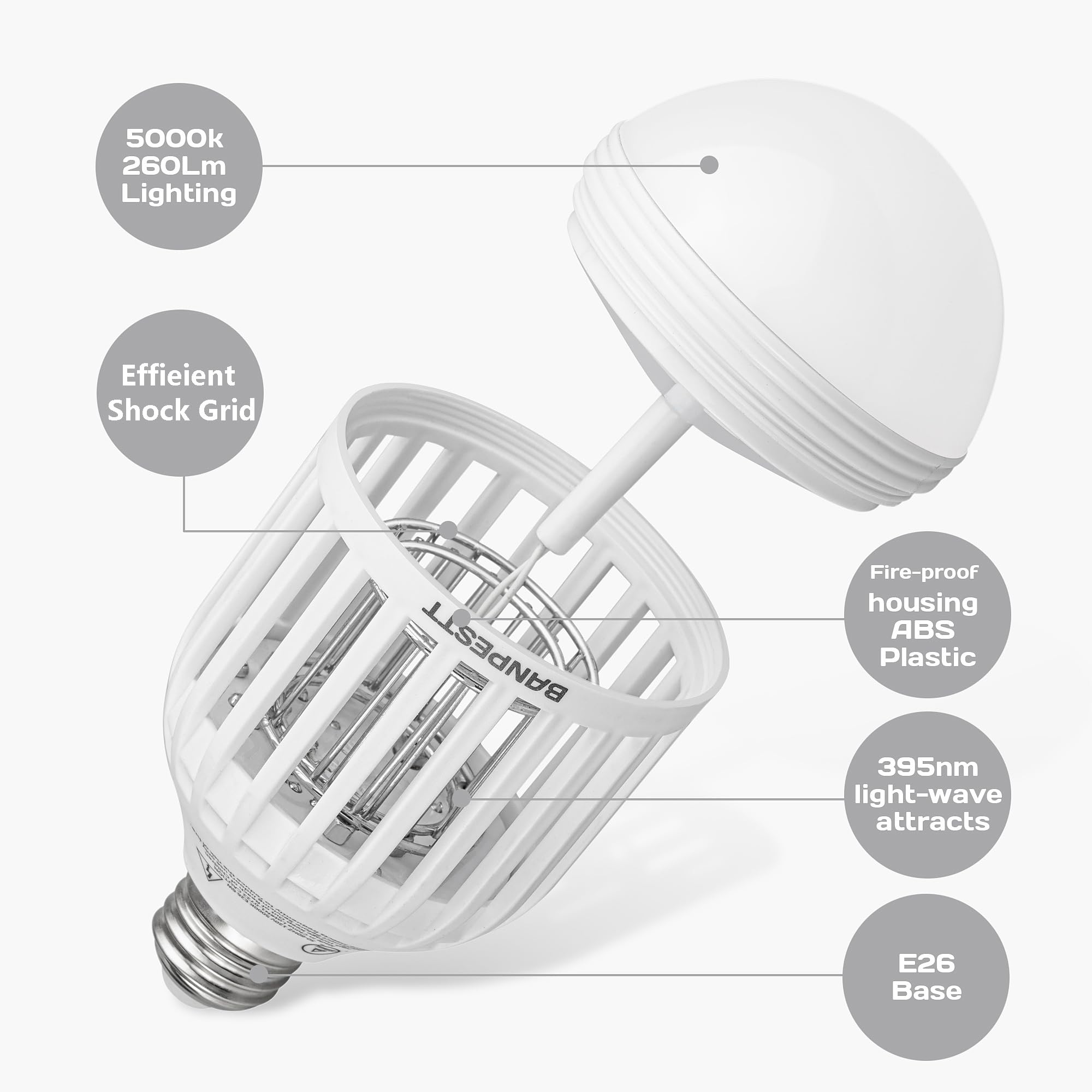 BANPESTT [2-Pack] Bug Zapper Żarówka 2-w-1 Komar Zapper Gnat Pułapka do wewnątrz i na zewnątrz - Elektryczny zabójca owadów i pułapki do zwalczania szkodników dla domu podwórko