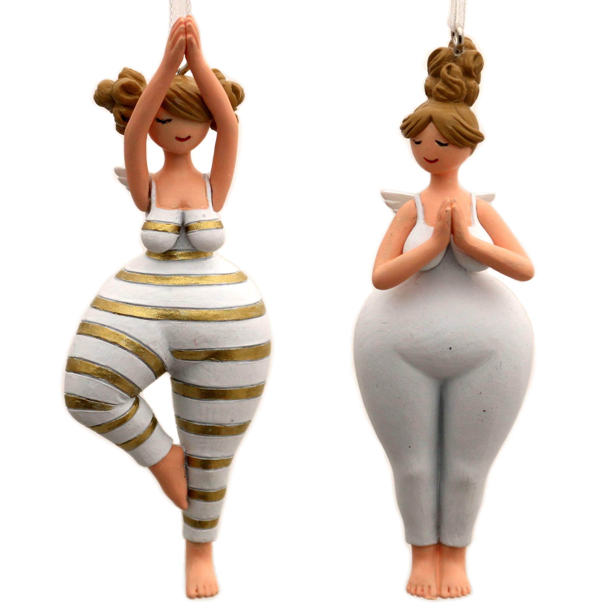 Yoga Engel Hänger Set 2 Stück – weiße Engelanhänger in Yoga-Posen – dekorative Fensterdeko & Baumschmuck – ca. 10,5 cm – Kunststoff Dekofiguren