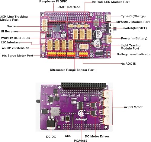 Miniatura 6 de Adeept RaspTank Smart Robot Car Kit para Raspberry Pi 4B3B3B+ (placa no incluida), robot con seguimiento de tanque con brazo robótico 4-DOF, evita