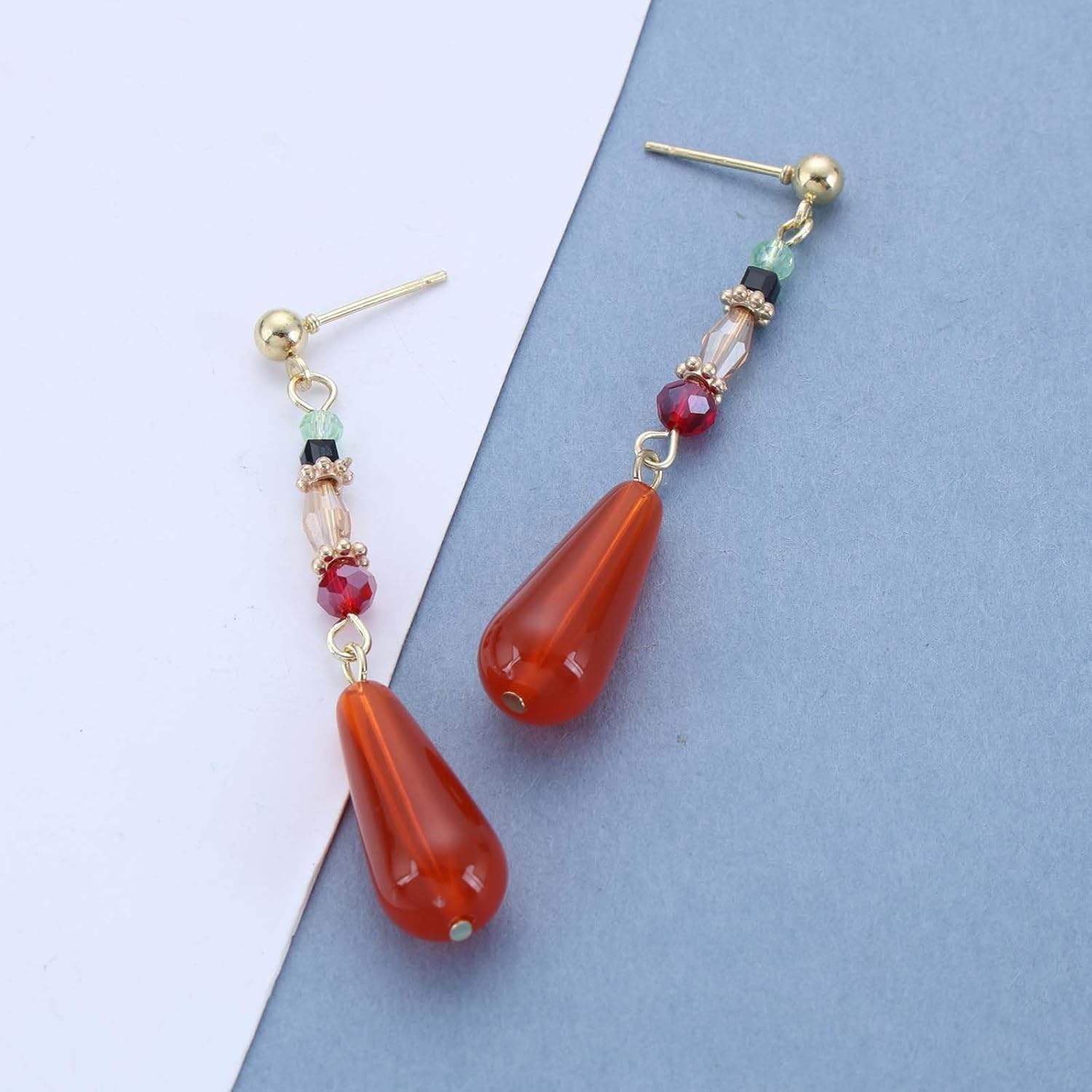 Vintage Red Teardrop Earrings Ethnic Long Teardrop Dangle Earrings Waterdrop Red Opal Earring Ruby Gemstone Drop Earring Jewelry for Women - Image 4
