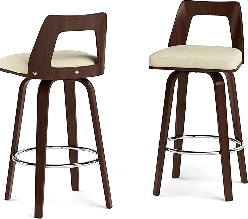 Miniatura 165 de SIMPLIHOME Marana - Taburete de bar giratorio ajustable – Silla tapizada de metal de 33 pulgadas de altura de asiento en piel sintética vegana