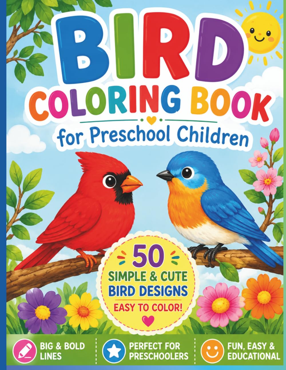 Bird Coloring Book for Preschoolers: 50 Big, Simple and Easy Bird Designs for Ages 3–5 | Fun Coloring for Toddlers and Preschool Kids