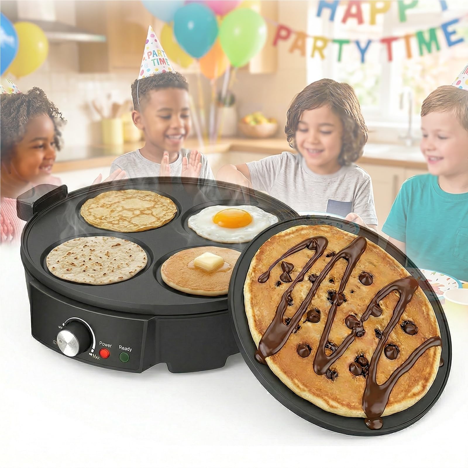 Crepera Electrica 2 en 1 con Placas Intercambiables 1200W Antiadherente Control de Temperatura Ajustable para Tortitas Blintzes y Tortillas Maquina de Desayuno Profesional para Hogar