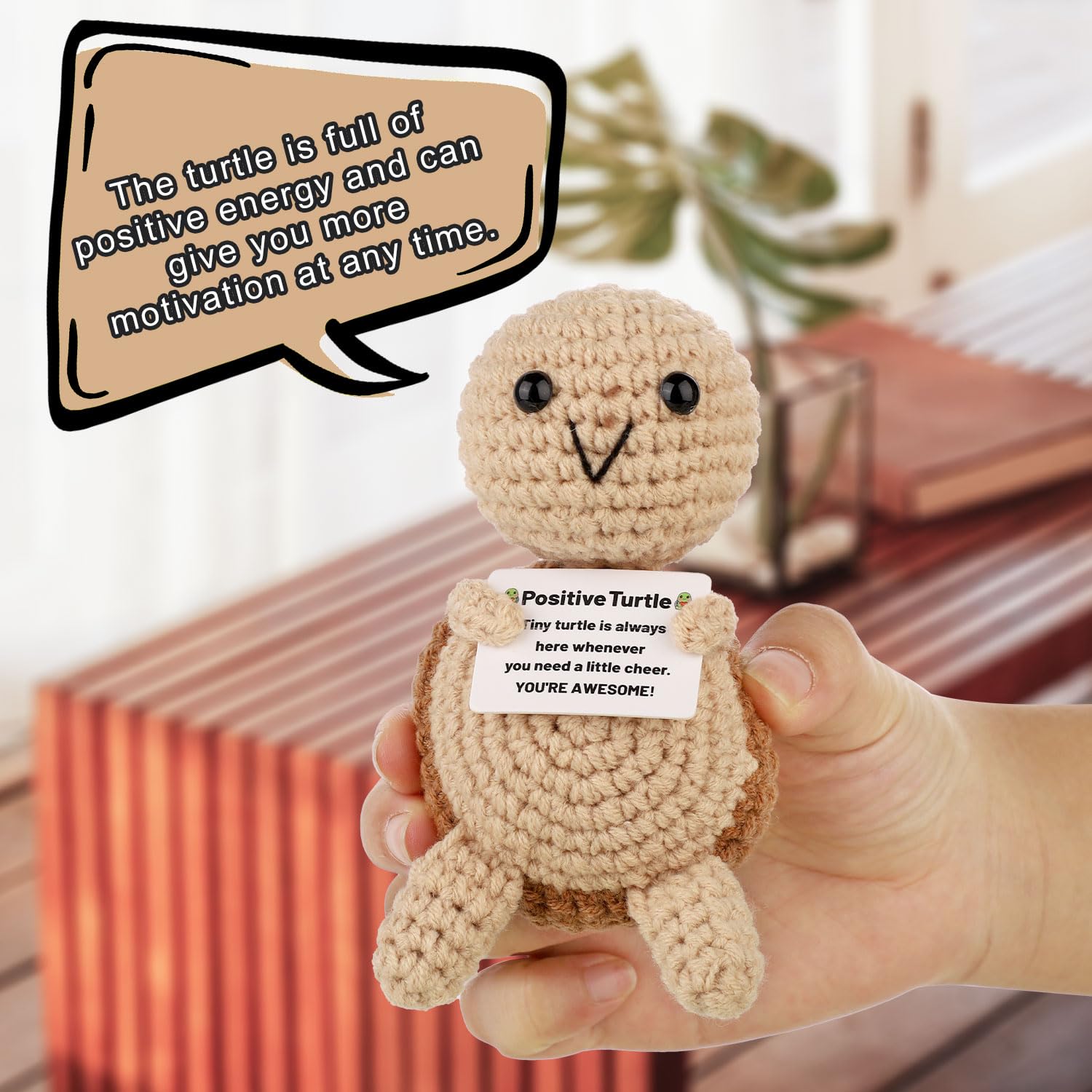 Tortue Positive Au Crochet – Doudou émotionnel Mignon Avec Carte D’encouragement