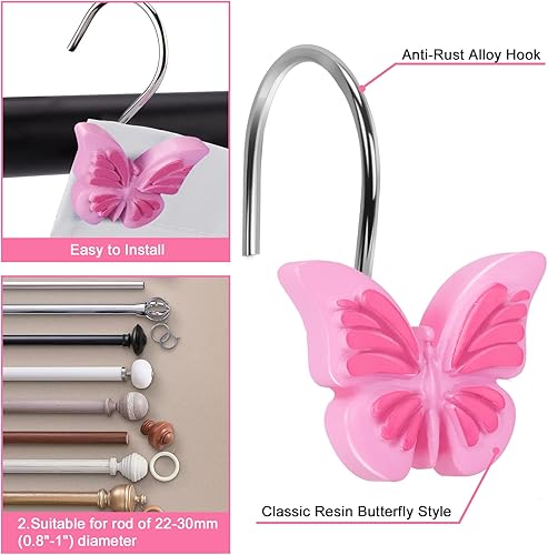 Miniatura 4 de AGPTEK Ganchos decorativos de mariposa para baño, habitación de bebé, dormitorio, sala de estar (rosa)