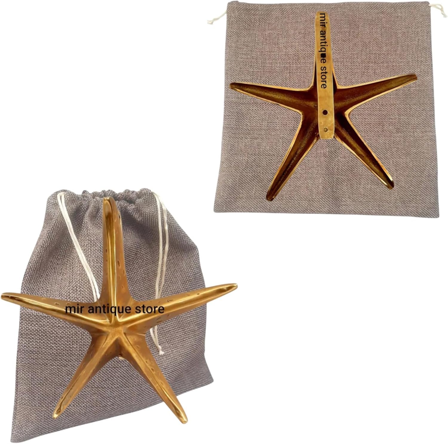 Nautical Antique Starfish Front Door Knocker Solid Brass with Gift Juet Case, Easy to Install Charming Coastal Home Decor Accent for Front Doors