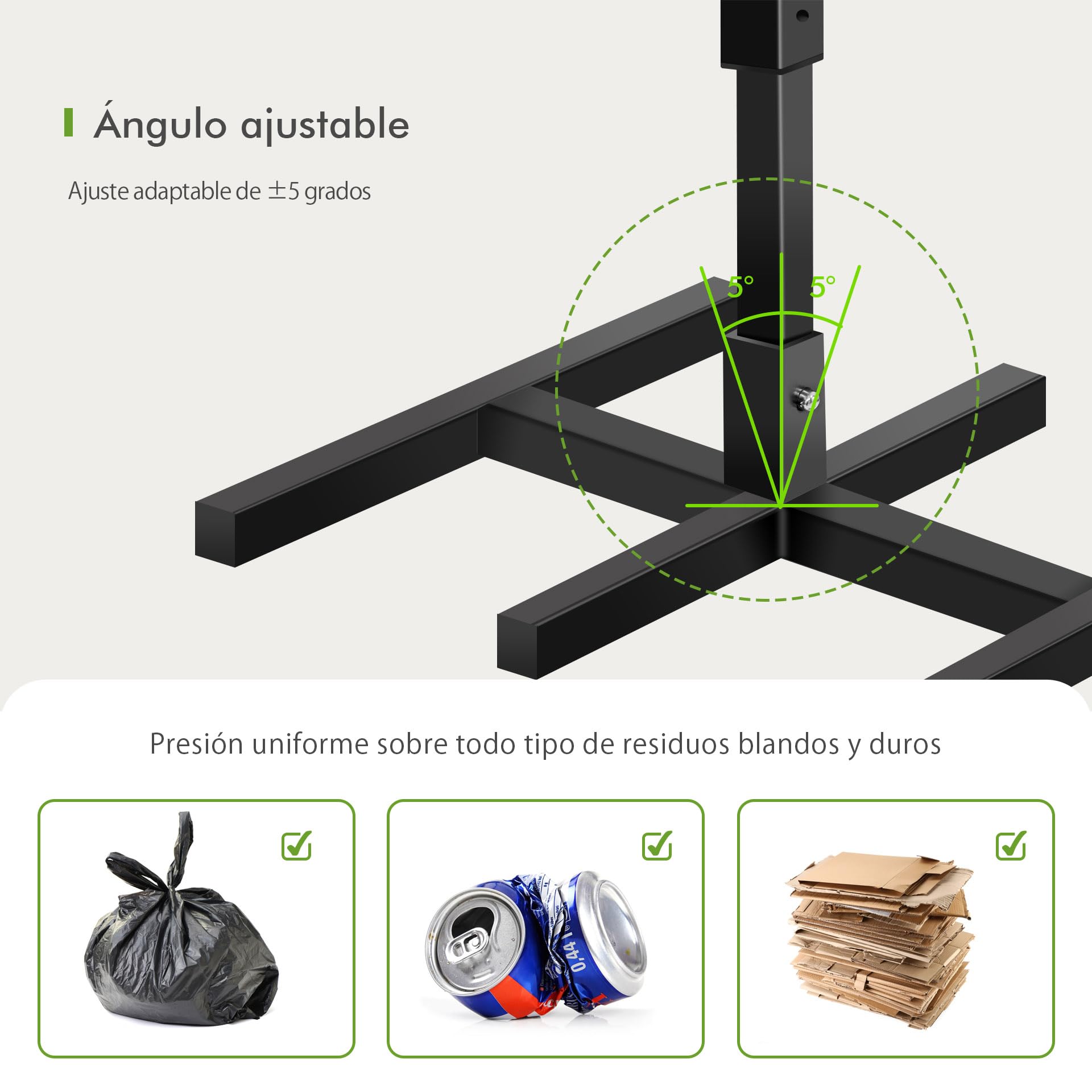 Mimoke Compresor manual de basura, altura ajustable, sin contacto, para toneladas de 120L-660L, higiénico, ahorra espacio y es resistente para cocina, jardín y restauración
