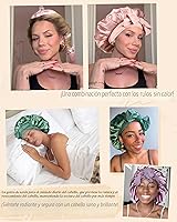 Vista 7 de YANIBEST Gorro de satén ajustable para mujeres que duermen, envoltura de doble capa para el cabello, reduce la fricción y evita el encrespamiento