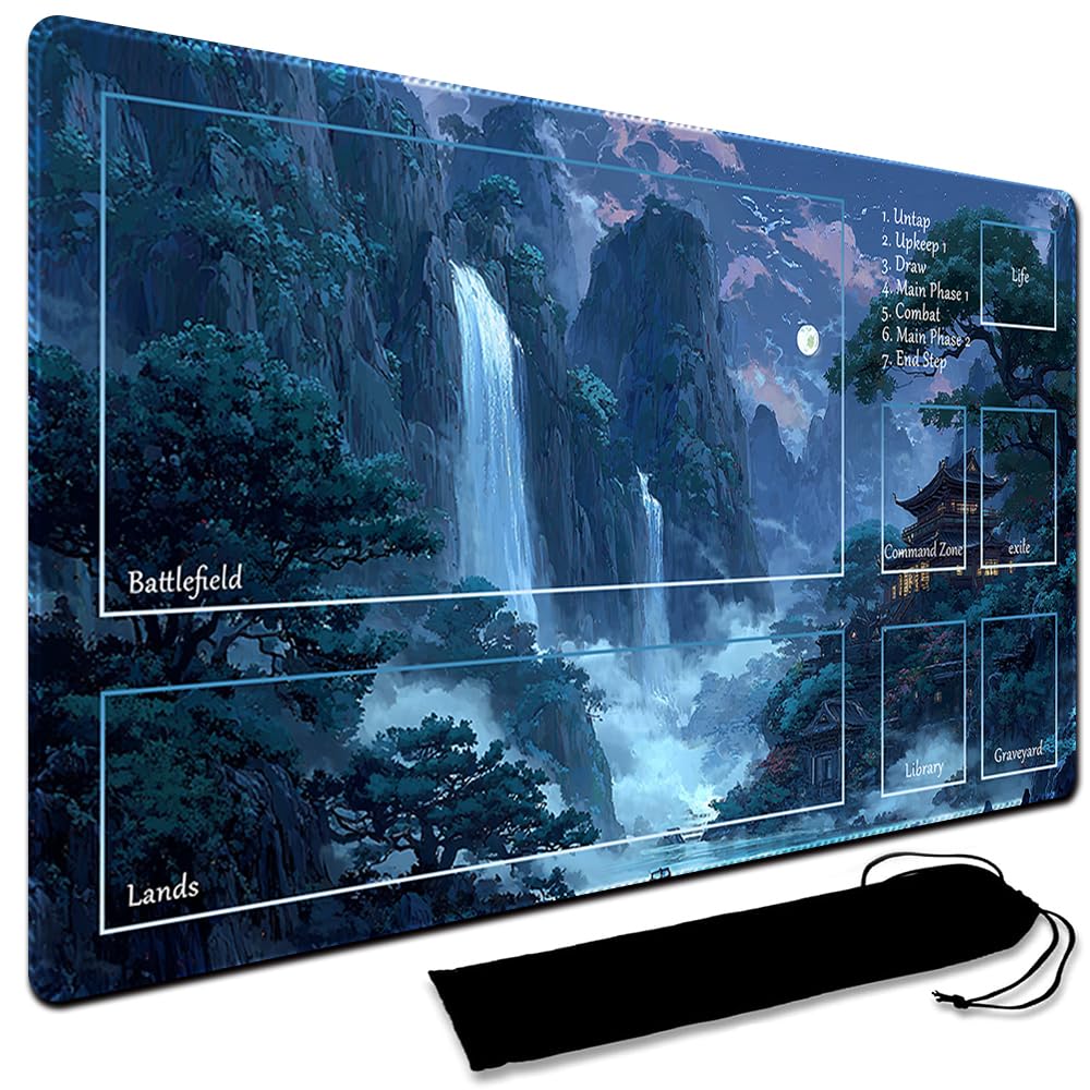 MTG Playmat, 60 x 35CM MTG Playmat with Zones, Stitched Edges Game Play Mat Trading Card Game Playmats Mouse Pad Smooth Rubber Surface TCG Game Mat with Storage Bag (With Zone,7)