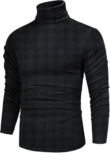Poriff Suéter básico de punto ligero de cuello alto para hombre, estilo casual, ajustado, para hombre