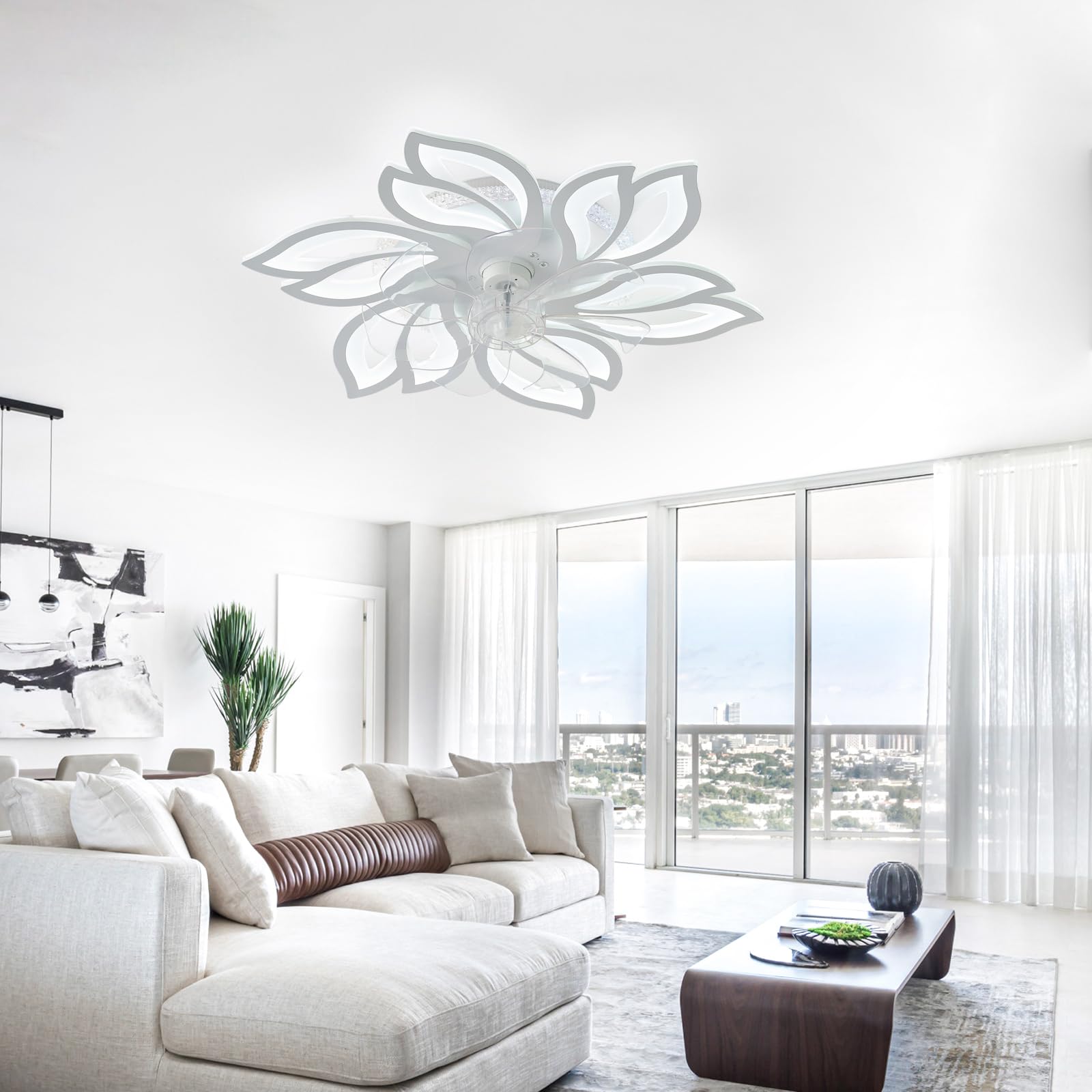Ventilatore Da Soffitto A Forma Di Fiore RGB Con Luce E Silenzioso, Lampada A Sospensione Motore DC Dimmerabile A LED, Ventilateur De Plafond Con Luce E Telecomando, 6 Velocità