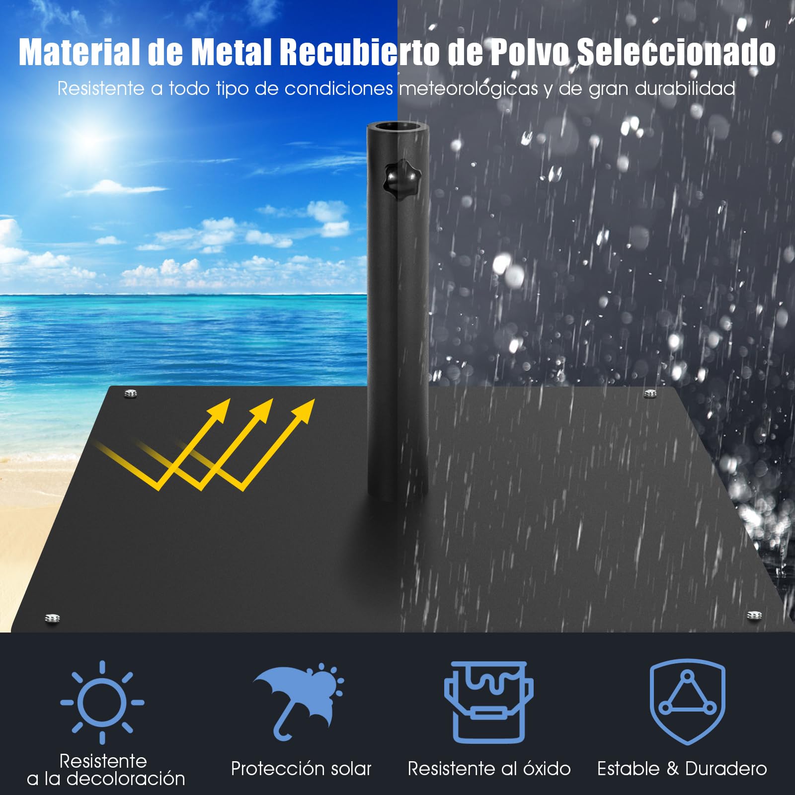 COSTWAY Base Sombrilla Terraza Exterior Cuadrada, Soporte Sombrilla Neto 16kg, Apto 40mm, 50mm, 4 Almohadillas de Pie Ajustables, Pie Sombrilla Jardin Terraza (16, Kilogramos) (Negro)