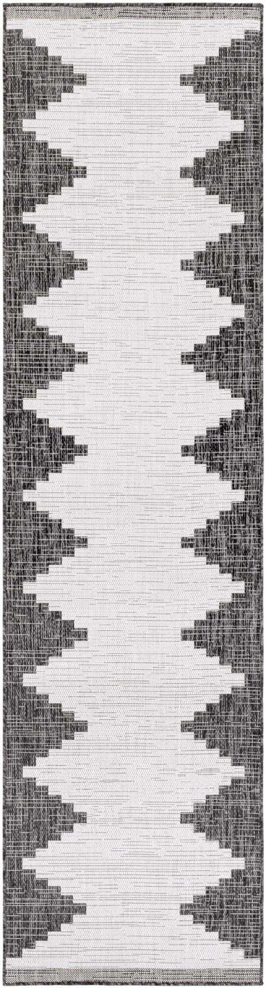 BoutiqueRugs Djugun Moroccan Geometric Rug - Outdoor Safe - Performance Rug for Porch, Patio, Entryway - High Traffic Rug - Black, Charcoal, Off White - 2'7