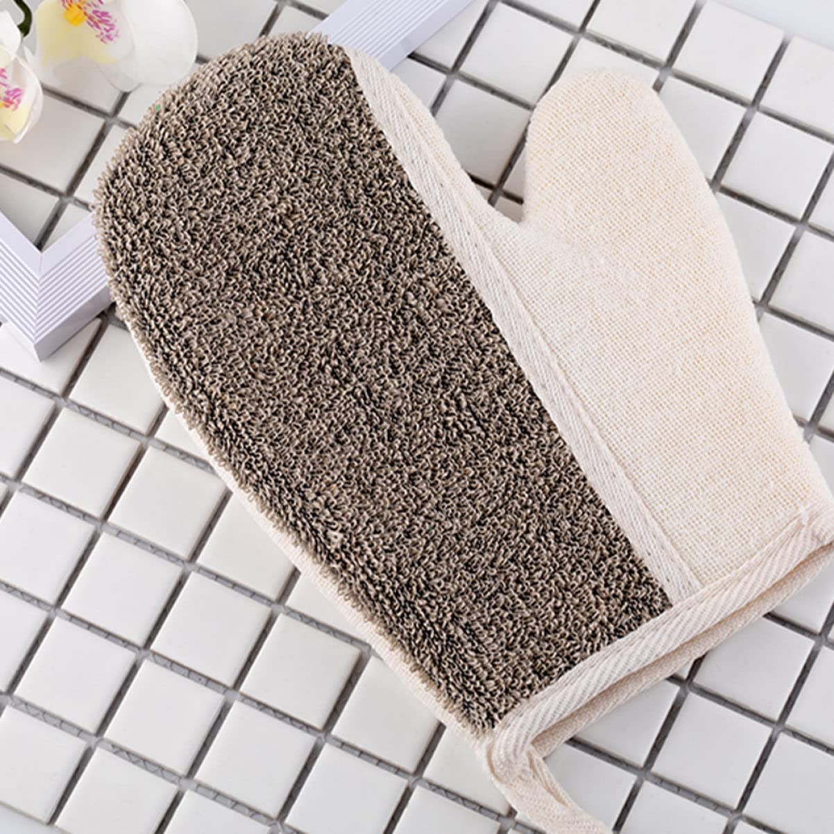 Healvian 6pezzi Guanto Esfoliante Per Lino Nero Da Guanti Scrub Creativi Per Rimozione Della Cheratina Massaggio Delicato e Pulizia Della Compatibili Con Gel e Sapone