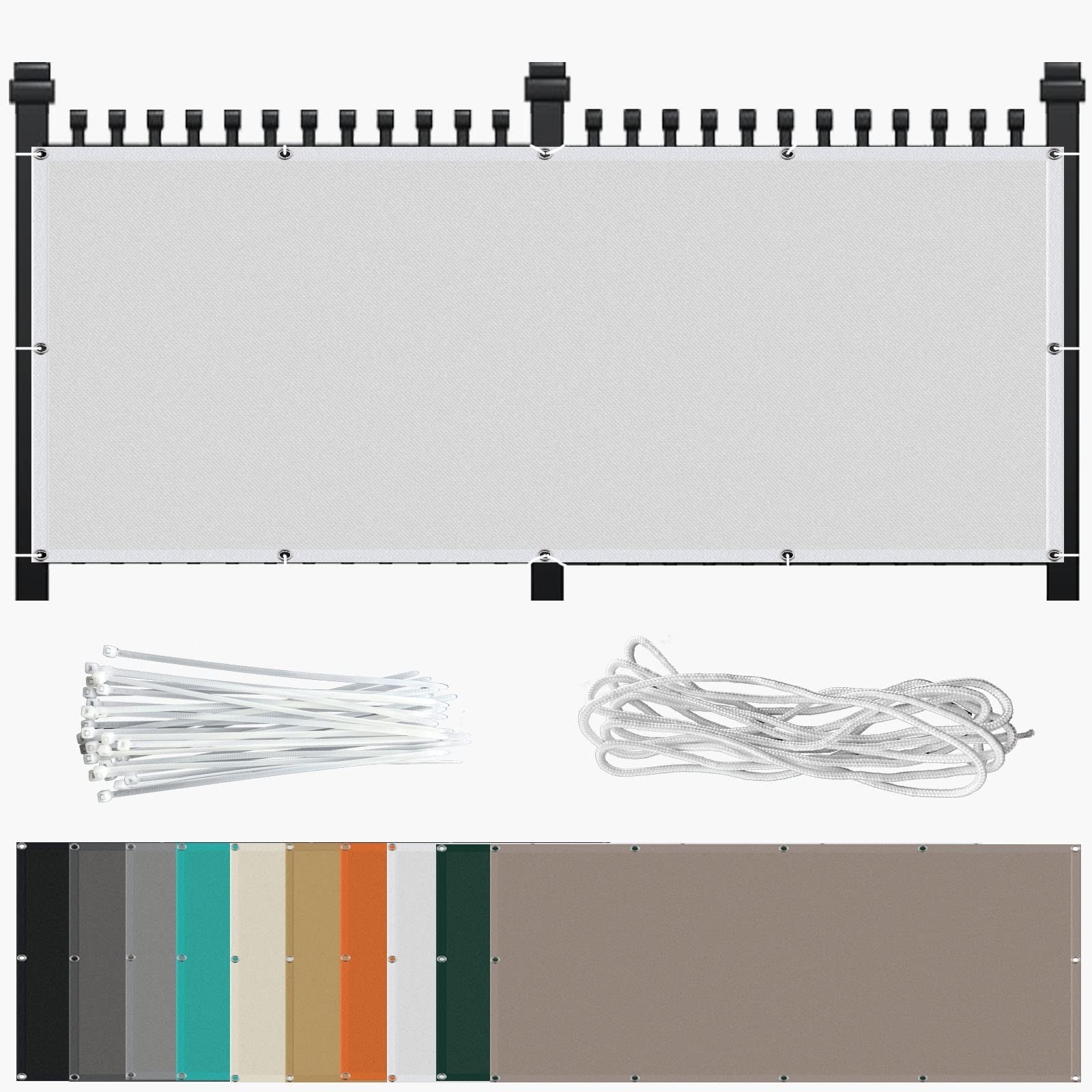 Balkonumspannungen 90 x 300 cm Wasserabweisend Windschutz Gewebeplane PB2 PES 100% Polyester für Balkon Garten Balkongeländer, Weiß