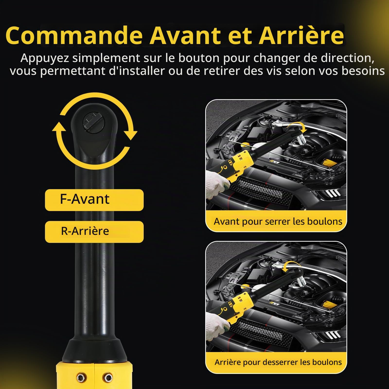 Clé à cliquet électrique sans fil étendue de 3/8" compatible avec batterie Dewalt 18 V 20 V, clé à cliquet 320 tr/min 80 N.m avec tête de 15,2 cm et lumière LED, avec 8 douilles et adaptateur 6,35 mm