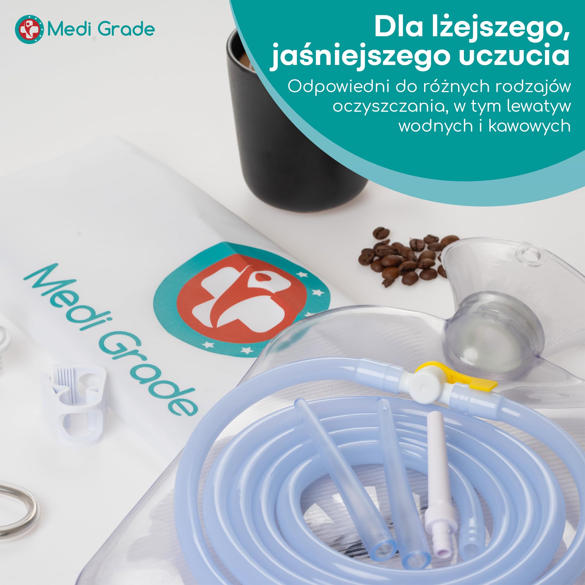 Zestaw do Lewatywy, Oczyszczanie Jelita Grubego – Przejrzysty, Nietoksyczny Poj. 2L, Lewatywa Domowa – Lewatywa z Kawy i Wody – Irygator do Lewatywy Jelita Grubego – Torba od Medi Grade