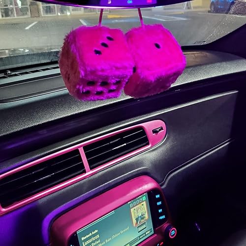 Miniatura 7 de Accesorios de automóvil de dados peludos rosados  Accesorios de coche de felpa para interior  Decoración de adorno colgante de espejo retrovisor de