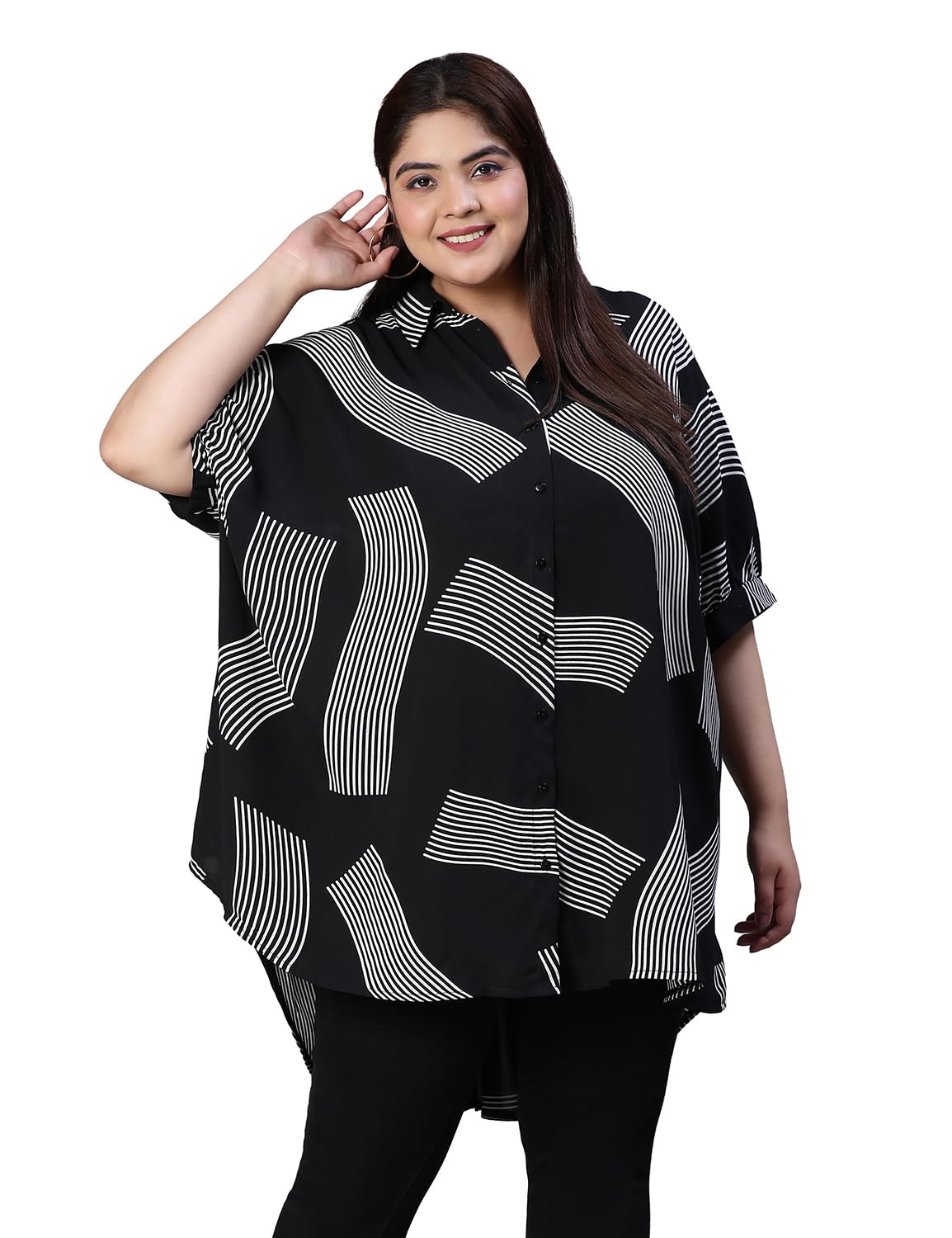 oxolloxo Women Plus Size Printed Button-Down Baggy Style Tunic-picture-21