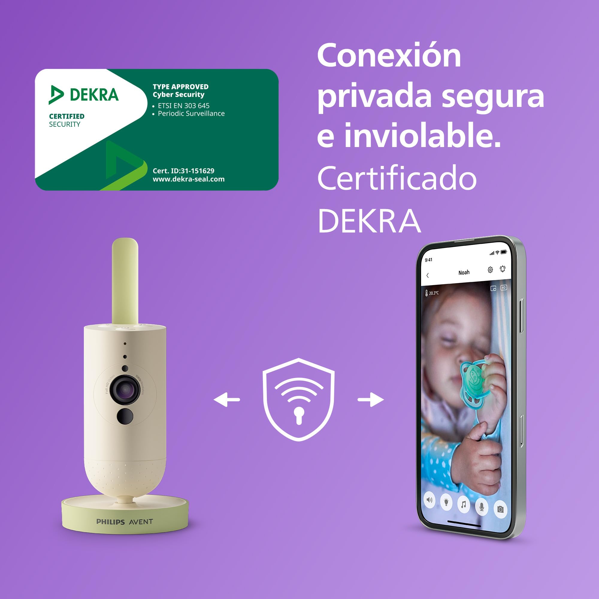 Philips Avent Vigilabebés Conectado con App, cifrado Privado y Seguro, Audio, Zoom 2X, visión Nocturna, activación automática por Voz, intercomunicación Real, Nanas y Ruido Blanco (Modelo SCD643/26)
