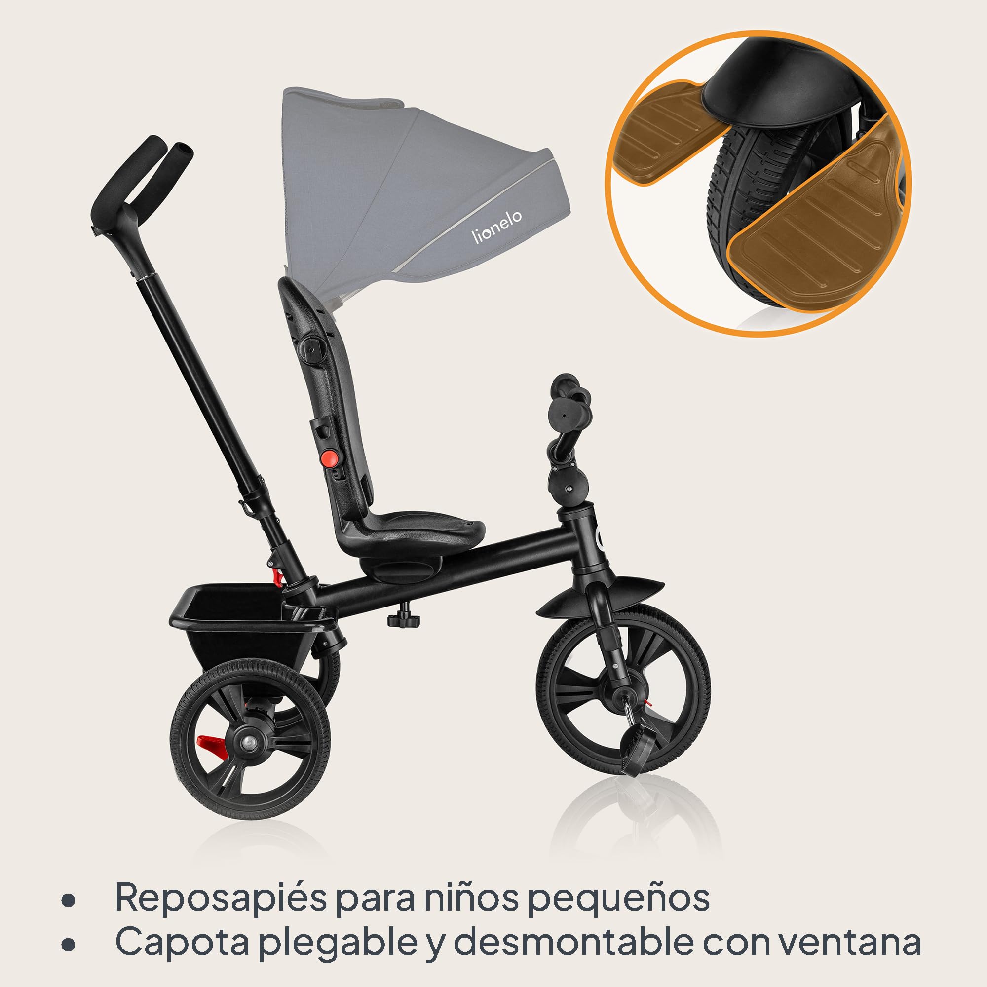 LIONELO Haari Triciclo Evolutivo para Niños, Bicicleta Bebe 4 en 1, Menores hasta 25 kg, 1,5-5 años, Carrito Cesta espaciosa, Bolsa y portavasos, Cinturones de 3 Puntos, Toldo Jeans