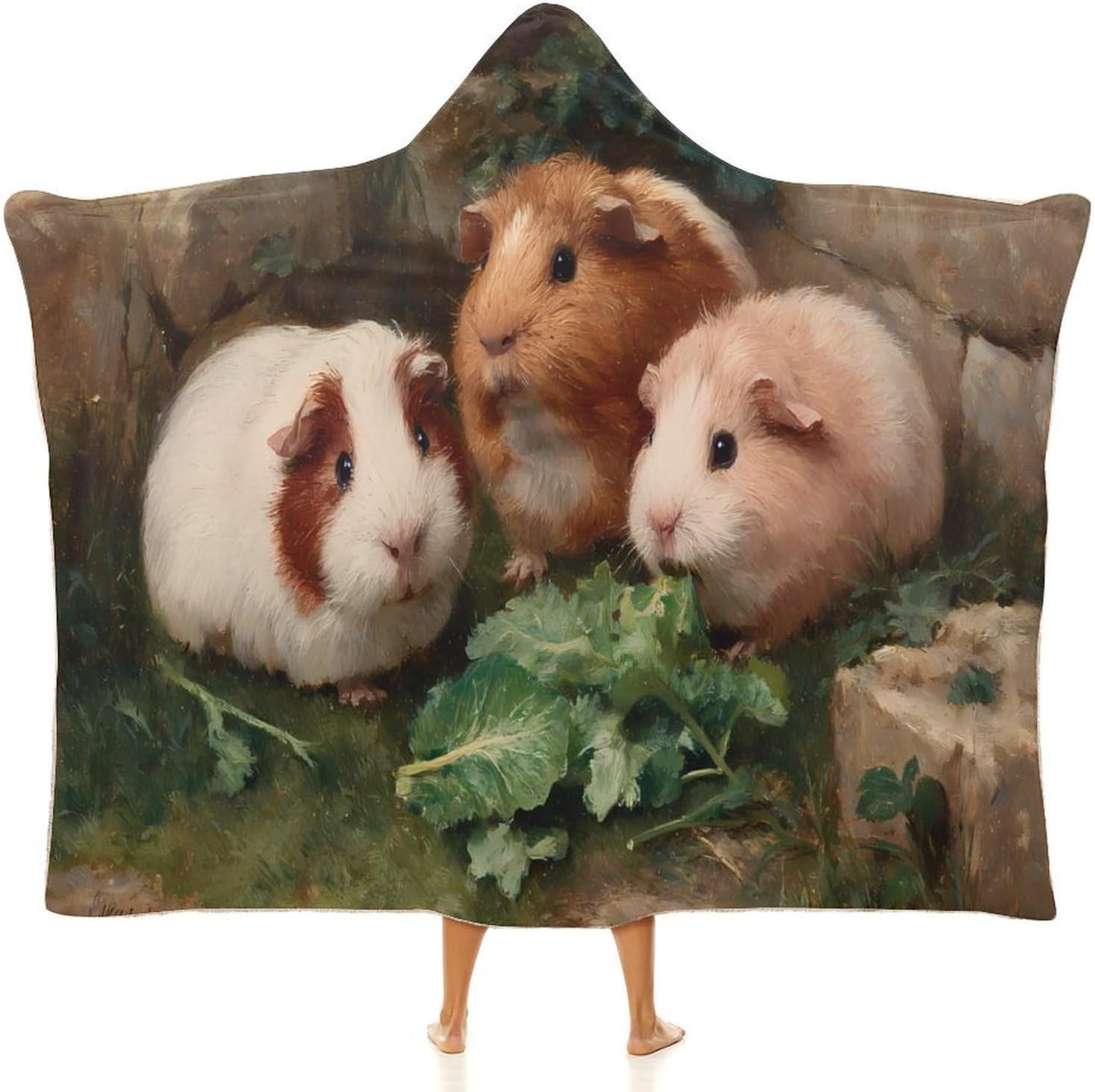 Vintage Guinea Pig Wearable Blanket Hoodie | Flannel Fuzzy Machine Washable Home Camping Lounging