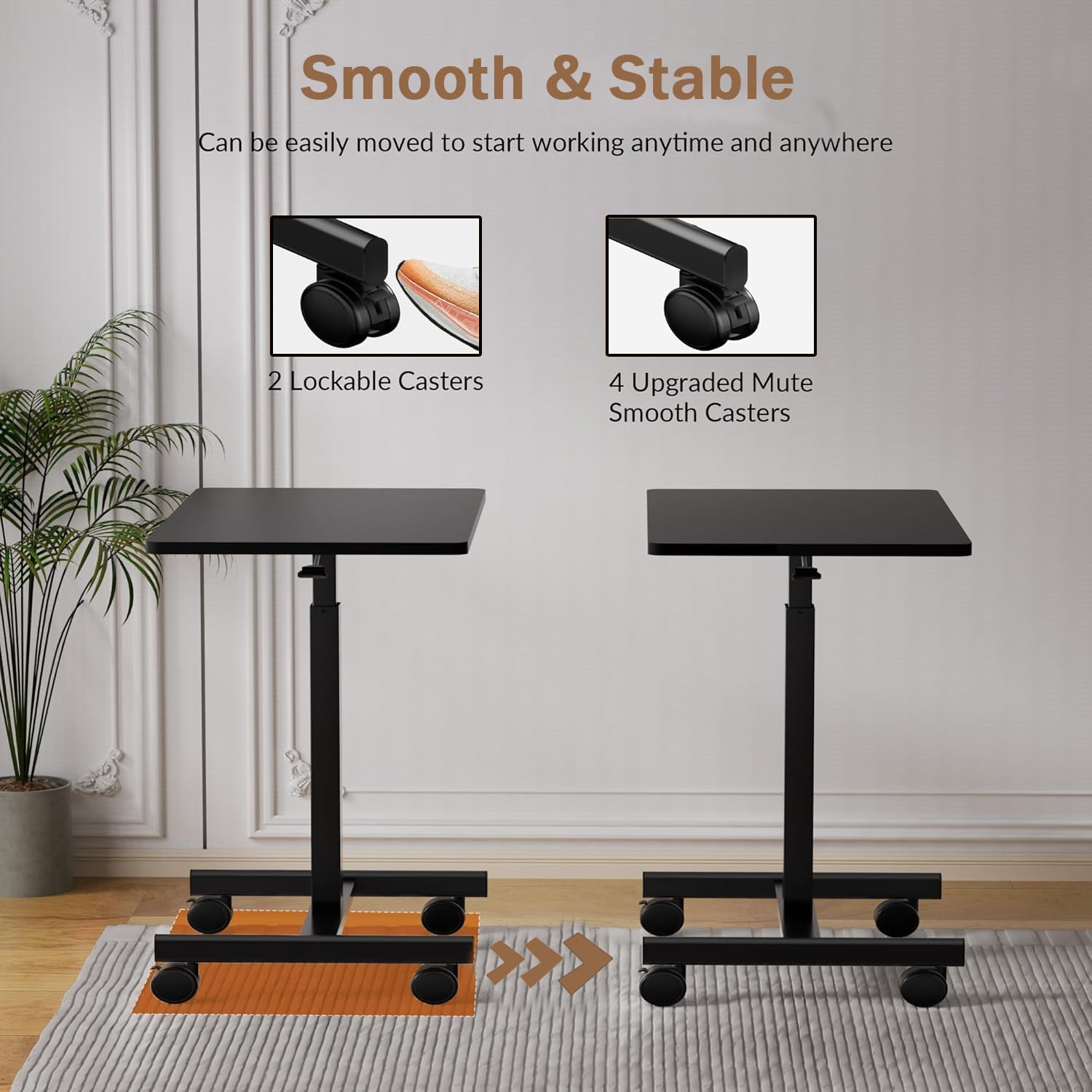 Mobile Standing Desk Adjustable Height Rolling Laptop Table with Lockable Wheels Portable Desk for Home Office Small Computer — view 5