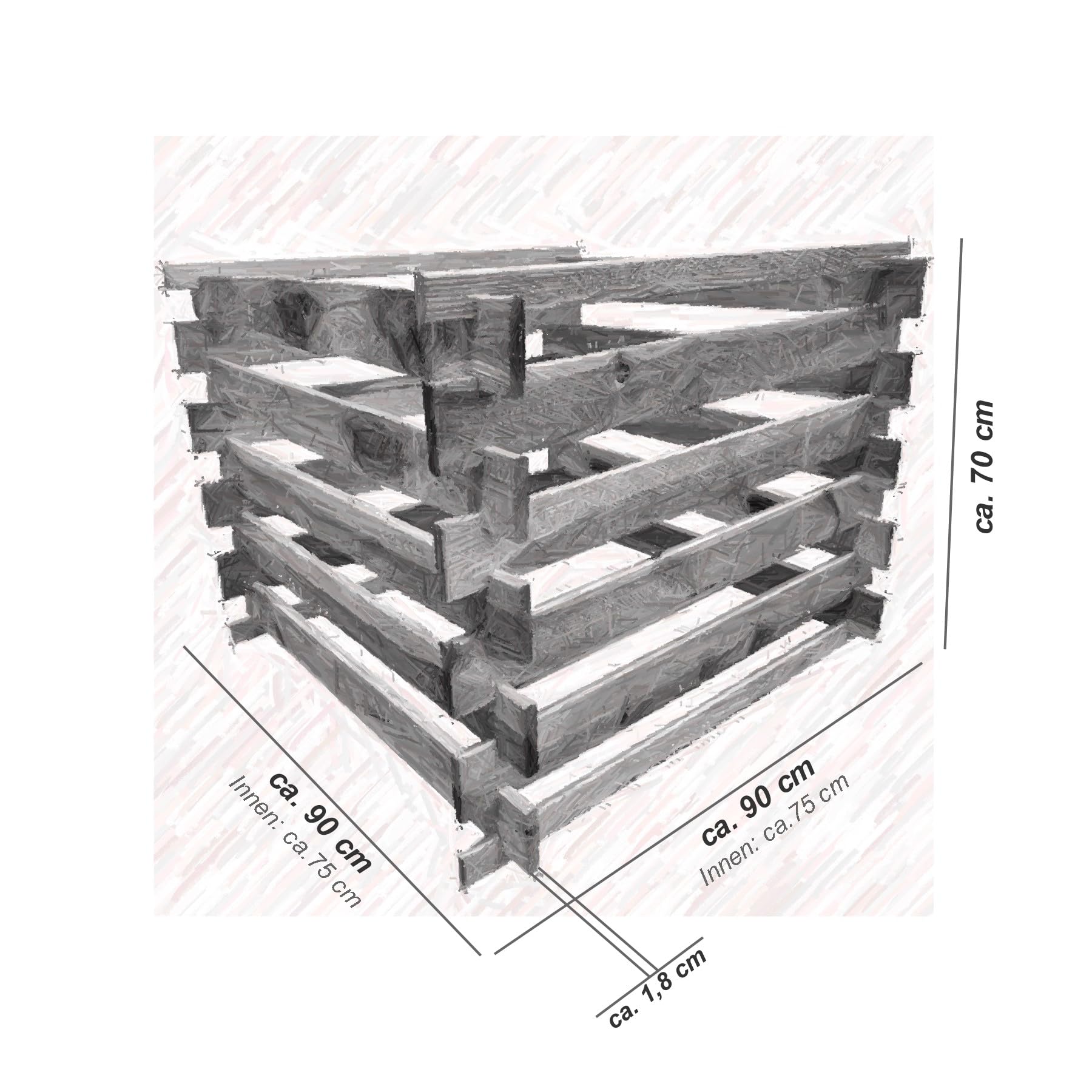 Steckkomposter Holz Kompostsilo Bausatz 90x90x70cm Komposter