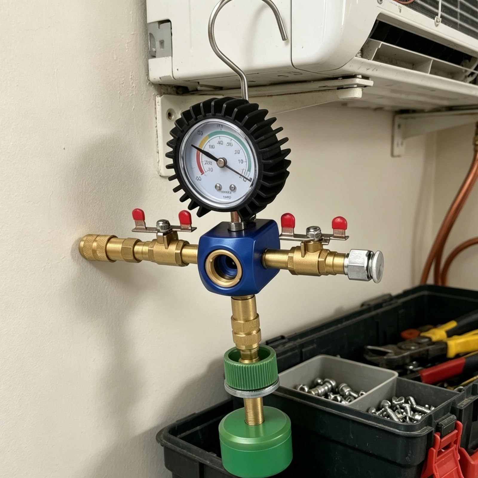 Kühlsystemprüfgerät Vakuum Nachfüllgerät mit Druckanzeige Entlüftungsset für Fahrzeugkühlkreislauf für Auto Mechaniker Und Hobby Schrauber