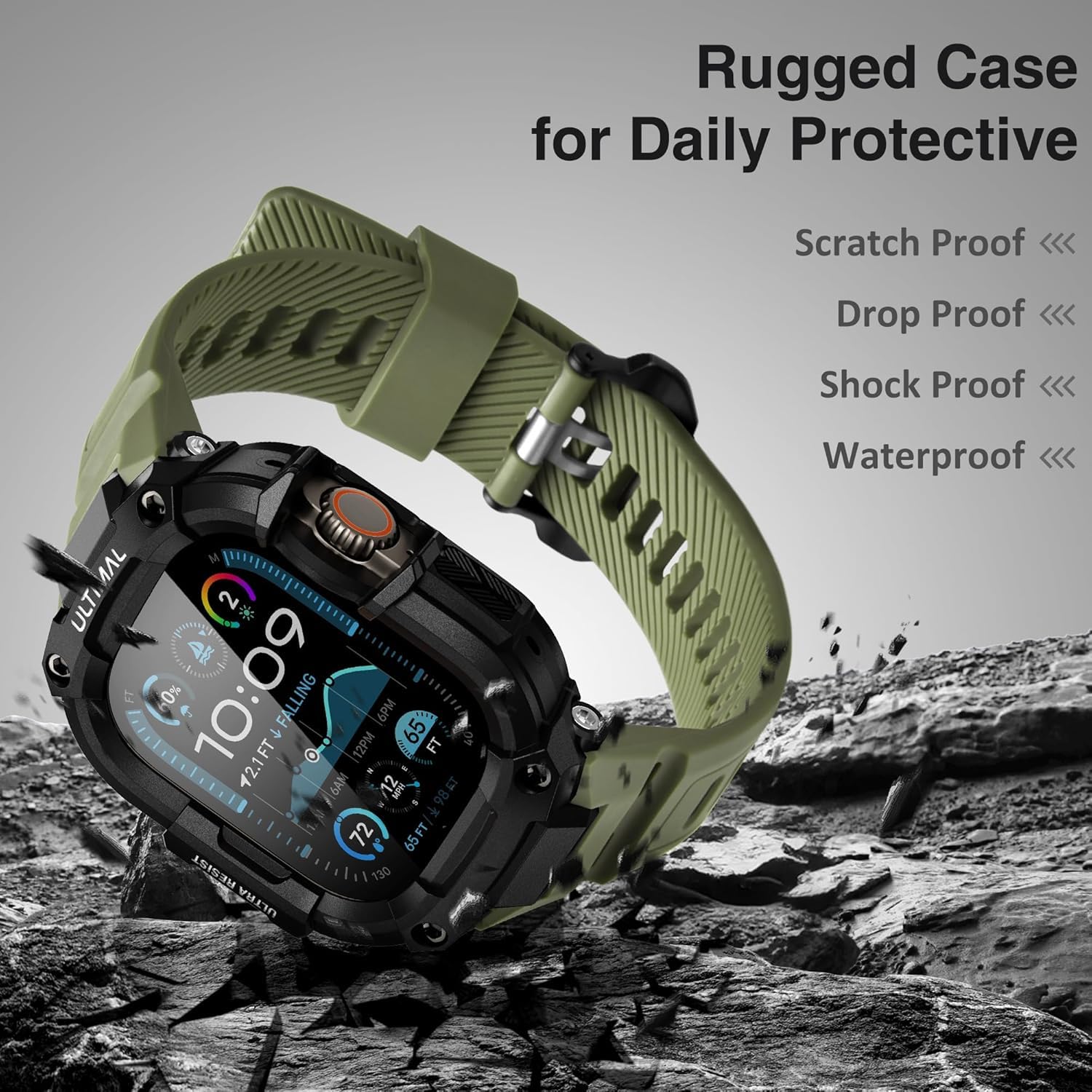 ULTIAML Schutzhülle mit Armband Kompatibel mit Apple Watch ultra 2/ultra 49mm, Einstellbar Stoßfest Sportarmband，Robustem Premium Armband (Grün)