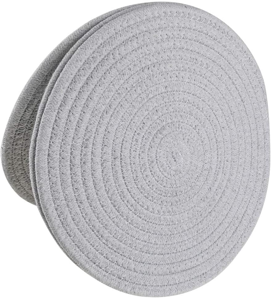 70% оƒƒ Evеrуthіng SHACOS Round Placemats Set of 4 Heat Resistant Cotton Rope Braided 12 inch Place Mats for Dining Table Thick Fabric Absorbent Table Mats Trivet (Light Gray, 12 Inch)