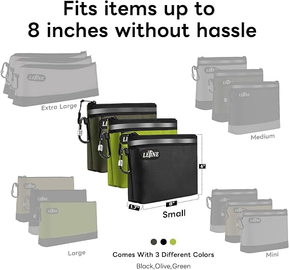 LETINE Small Zipper Bag Tool Pouches with Internal Pockets, 1680D Oxford Water Resistant, Multipurpose Stand-Up Zipper Pouch for Storage and Tool Organizers 3-Pack Small