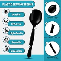 Vista 2 de Cucharas de plástico negro de 8.5 pulgadas para bufé, 12 unidades a granel, cuchara desechable resistente, utensilios de plástico grandes