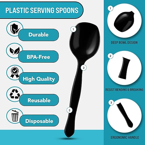 Miniatura 10 de Utensilios de plástico de 10 pulgadas, cucharas de plástico desechables para servir, reutilizables, desechables, para bodas, catering, bufés,