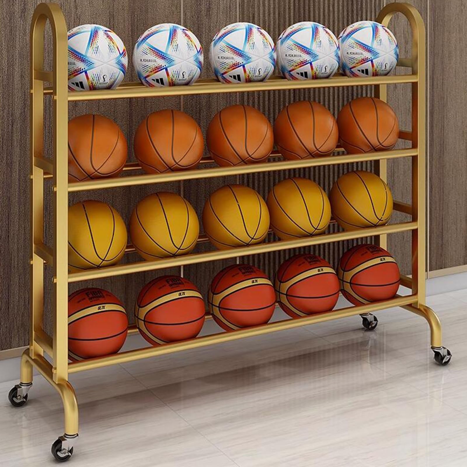 Support à Ballons Multisports Sur Pied - 2 à 5 Niveaux, En Métal, Pour Rangement Garage Ou Salon (Basket, Foot, Rugby...)