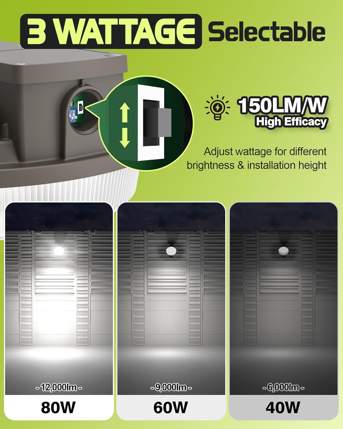 80W Barn Lights Outdoor 60W 40W Adjustable, 3000K 4000K 5000K Changeable LED Barn Light with Timed Dimming, 12000LM Dusk to Dawn Outdoor Light with Photocell, Barn Light for Security/Sreet/Yard