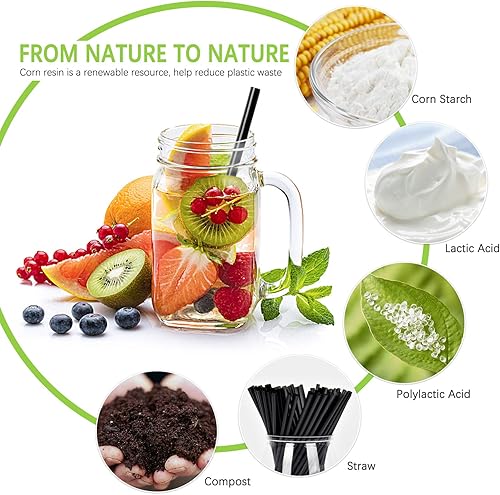 Miniatura 3 de 100 pajitas desechables de ácido poliláctico sin plástico, pajitas biodegradables a base de plantas de maíz, pajitas compostables sin BPA, pajitas