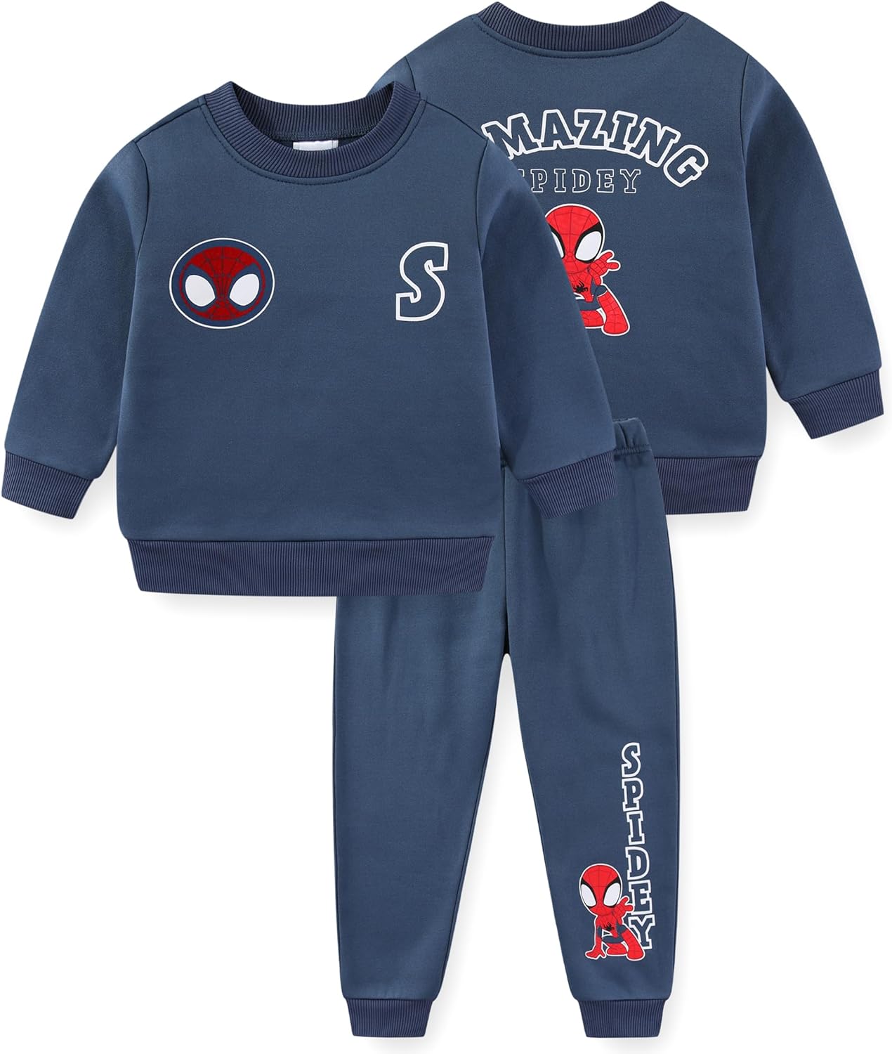 Marvel Spider-Man Boys Fleece Crew Neck Sweatshirt and Pants Set for Big Kids