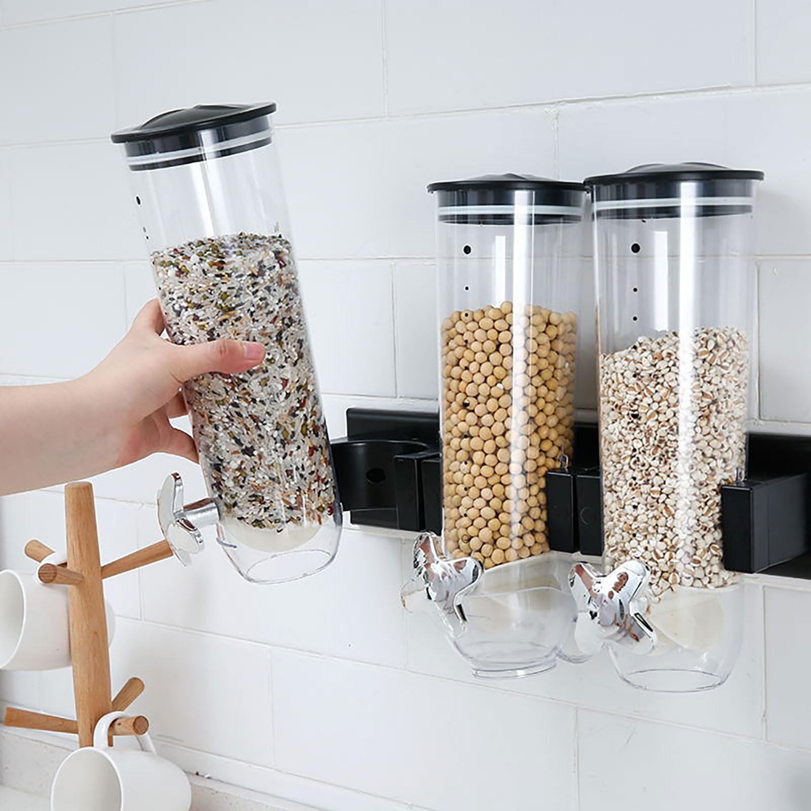Dispenser per alimenti secchi, grande capacità, dispenser per cereali da parete, dispenser trasparente per cereali da cucina, farina d'avena, snack, chicchi di caffè, 1,8 l, testa singola