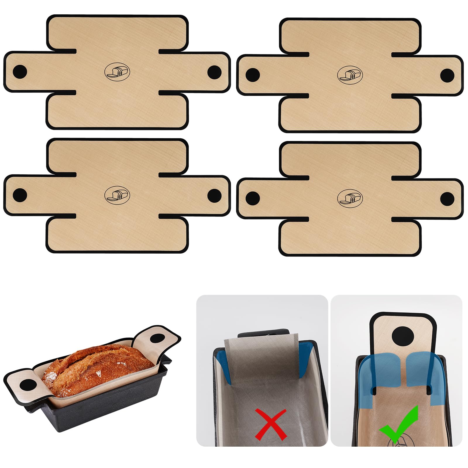 NiHome 4-Pack Silicone Bread Loaf Pan Liners, Reusable and Nonstick Silicone Bread Sling, Fit for 9x5, 9.5x5, and 10x5 Inch Loaf Pans, Dishwasher Safe, Easy to Clean - Brown Base with Black Edges — image 1