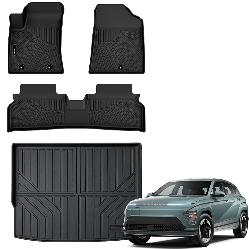 Kit de Tapetes de Piso e Forro para Porta-Malas Hyundai Kona EV 2024 a 2026 AUXKO Preto, Kit com 4 peças