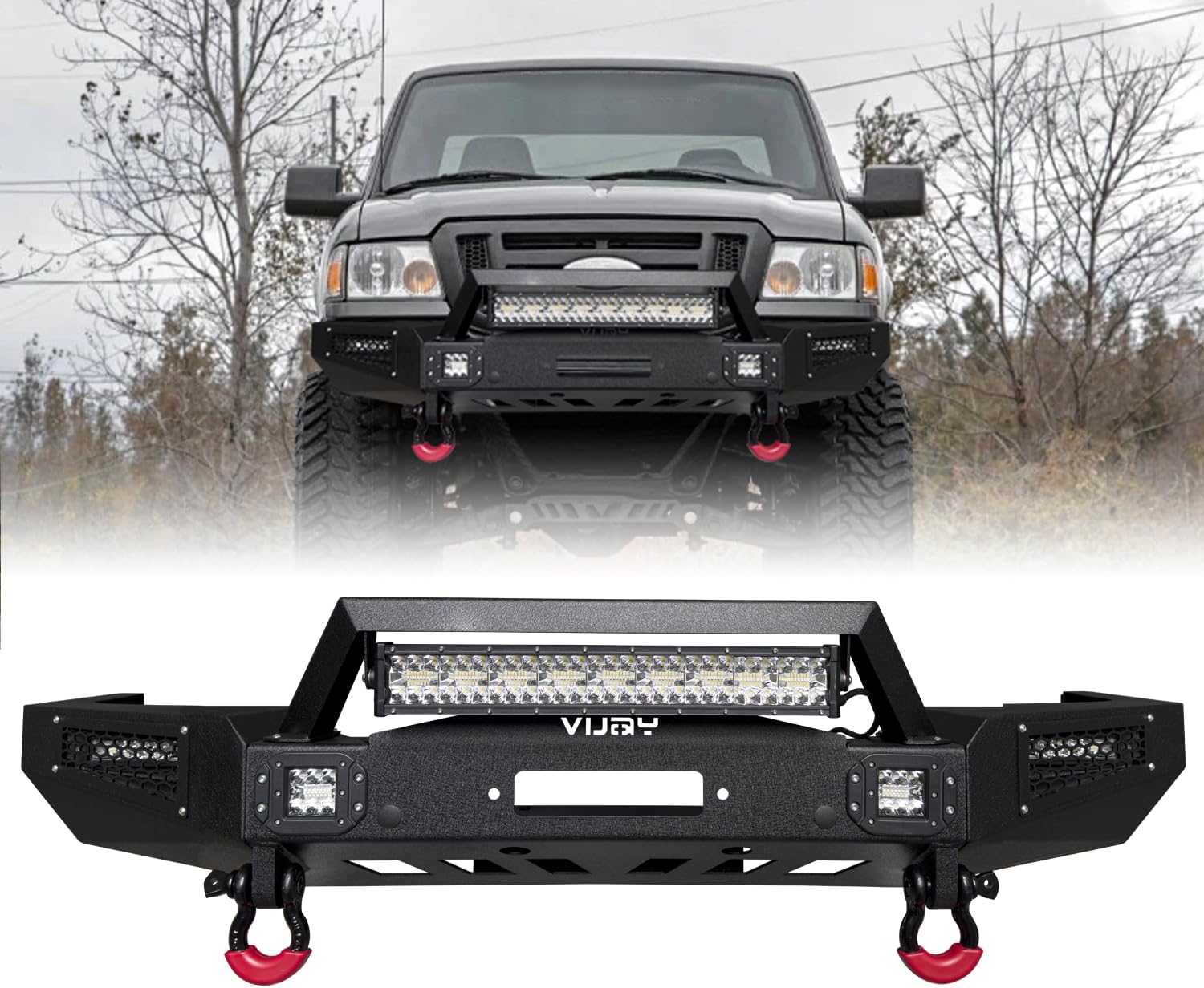 Front Bumper Black Texture Compatible with 1993-1997 Ford Ranger (Does Not fit XLT Models)