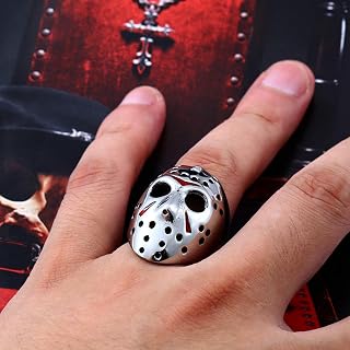 Punk Men Ring Hockey de Motorista de Acero Inoxidable con Joyería de Hombre Antiguo de Color Rojo, C-F, rojo, 10