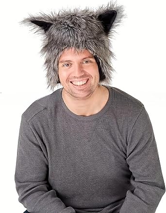 JIAHG Halloween Werewolf Wolf Claw Costume Accessory Set Plush Faux Fur Animal Ear Hooded Cap Paws Half-Finger Hairy Gloves