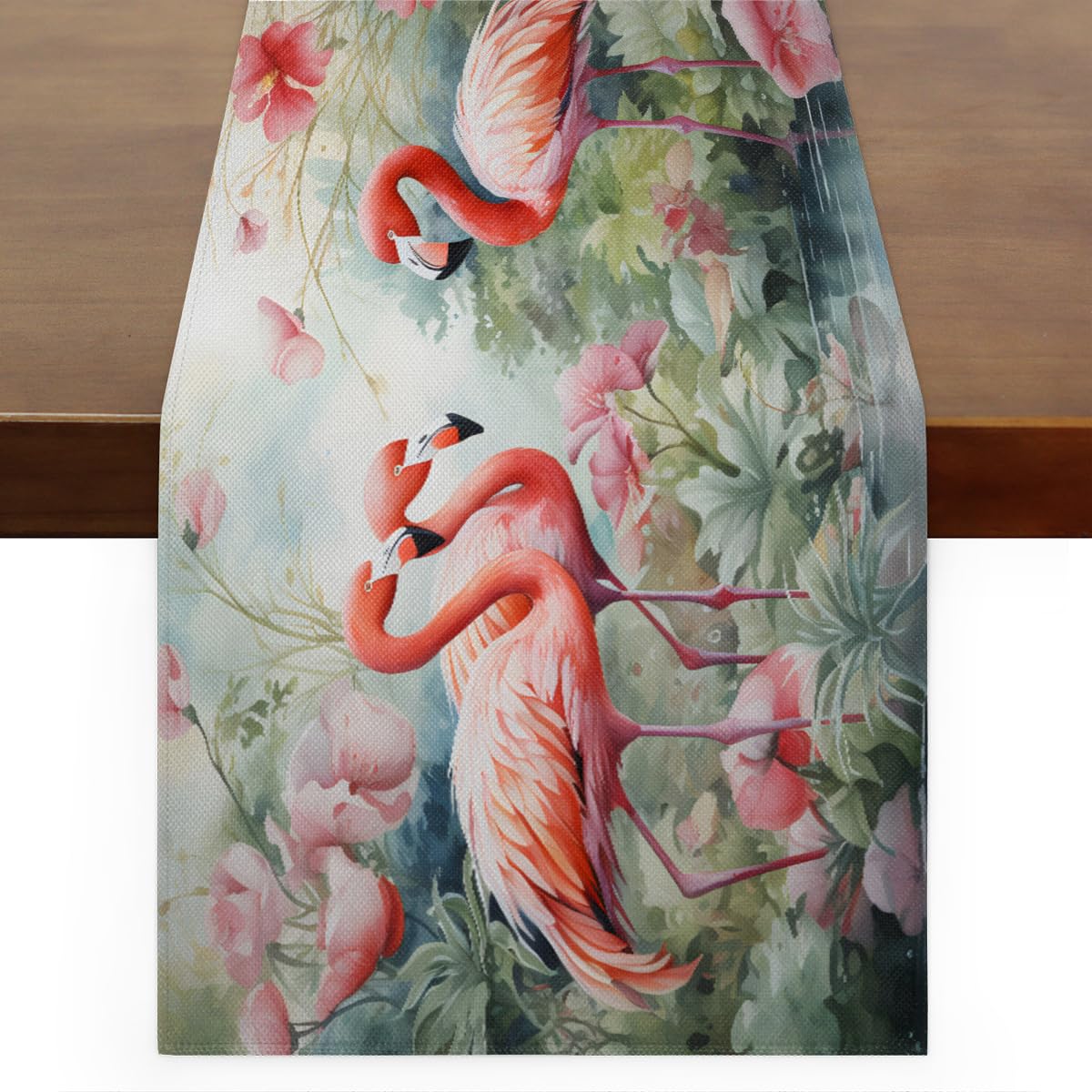 Chemin de table déco tropicale flamant rose pour cuisine et jardin 33x183cm