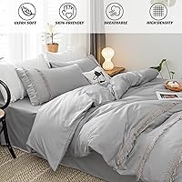 Vista 2 de Mybedsoul Juego de funda de edredón gris bohemio tamaño Queen, funda de edredón con borlas de 3 piezas con 2 fundas de almohada, ropa de cama