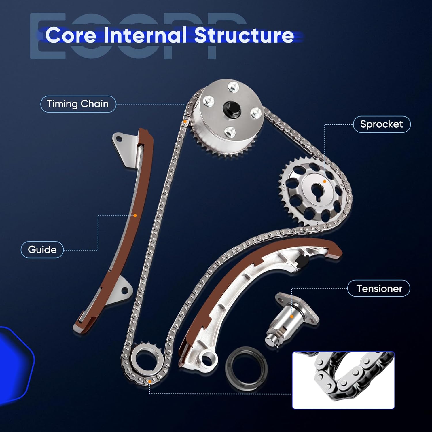 ECCPP Engine Timing Chain Kit for 00-08 for Toyota Corolla; 03-08 for Toyota Matrix; 00-05 for Toyota Celica OE# TK81801,TK951,CTKTO39L, w/Timing Chains Crank Sprocket Tensioner Guide Rail